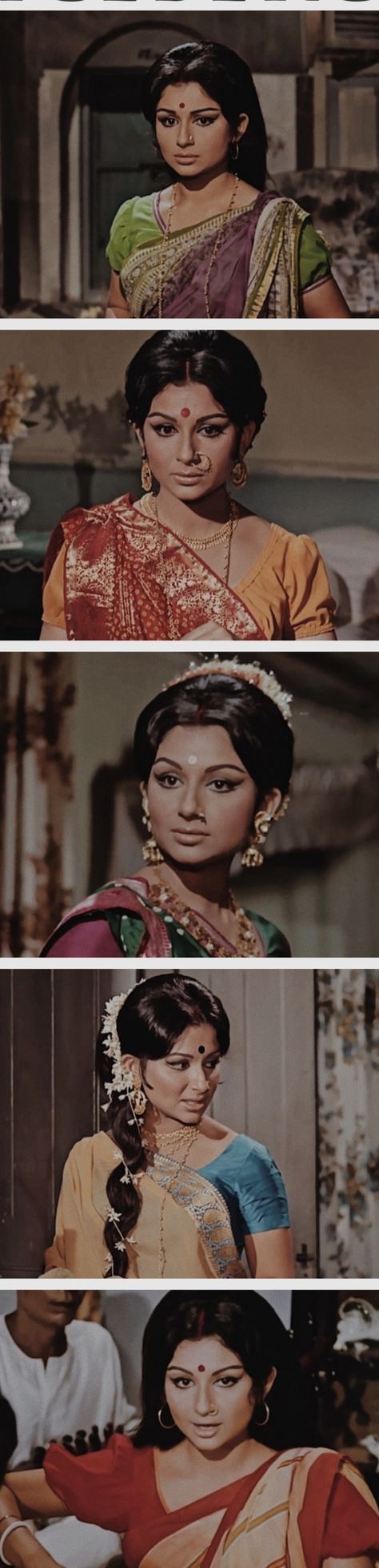 Sharmila Tagore Retro Look, Bollywood 60s, 60s Bollywood Fashion, 60s Bollywood, Retro Bollywood Fashion, Amar Prem, Indian Retro, Vintage Bollywood Aesthetic, Sharmila Tagore