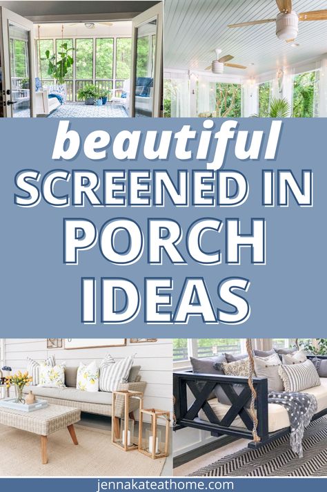 Screened-in porch, sunroom or deck decorating ideas and inspiration. Make the most of this awesome extra space for entertaining or relaxing and enjoy as much time out here in the spring, summer and fall as possible. Small Screened Porch, Lanai Decorating, Screened Porch Decorating, Screened Porch Designs, Porch Colors, Sunroom Decorating, Porch Decorating Ideas, Porch Makeover, Apartment Patio Decor