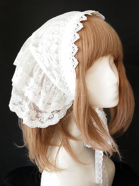 Sweet Lolita Headdress Infanta Sugar And Matcha Lace Ruffle White Lolita Headband - Lolitashow.com Sweet Style, Topi Vintage, Gaun Abad Pertengahan, Mode Costume, Sweet Lolita, Hair Reference, Lace Ruffle, Fantasy Clothing, Lolita Fashion