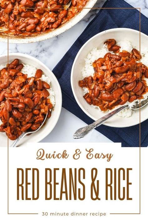 This is a quick and easy recipe for red beans and rice with bacon that you can make in only 30 minutes! With canned beans and a few other basic ingredients, you can enjoy this filling and hearty dinner in no time. Red Beans And Rice Recipe Dry Beans, Spicy Red Beans And Rice Recipe, Red Beans And Rice Using Canned Beans, Quick And Easy Red Beans And Rice, Mixed Beans And Rice, Red Beans Rice Recipe, Can Red Beans And Rice Recipe, Spanish Red Beans And Rice Recipe, Easy Red Beans And Rice Recipe Crockpot