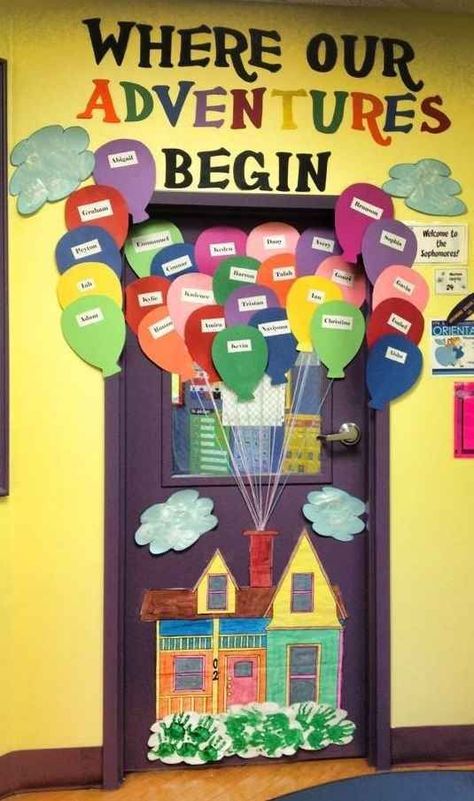 Some of these are really cute | 29 Awesome Classroom Doors For Back-To-School Reading Classroom Doors, School Themes Elementary For The Year, Door Decor Classroom, Kindergarten Classroom Themes, Decoration Creche, Disney Classroom, School Doors, Classroom Organisation, Hiasan Bilik