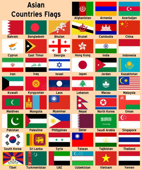 Asian Countries Flags. Illustrations showing all the Asian countries flags (Afgh , #spon, #showing, #countries, #flags, #Illustrations, #Asian #ad Flag Of Asian Countries, Flags Of Asian Countries, Asian Flags Country, Flag All Country, Asian Country Flags, Every Country Flag, Flags Of Asia, Flag Afghanistan, Asia Flags