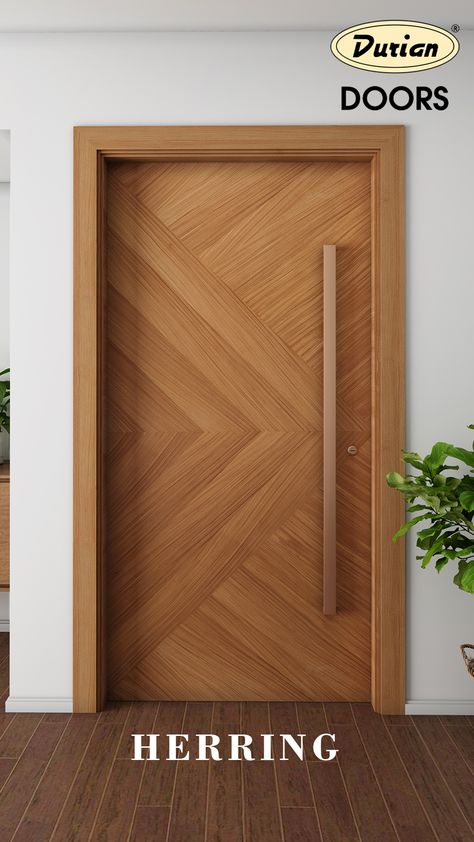 Experience the ultimate in artistic design with our Herring door, featuring eye-catching Golden Teak Veneer that exudes both edginess and elegance. Make a bold statement with this door and leave a lasting first impression that sets your space apart from the ordinary. #duriandoors #doordesign #doorsandwindows #interiordesign #home Latest Room Door Designs, Bedroom Teak Door Design, Latest Veneer Door Designs, Teak Wood Bedroom Door Design, Bedroom Doors Design Wooden, Doors Laminate Design, Teakwood Main Door Design India, Dubble Door Design, Door Design Wood Modern