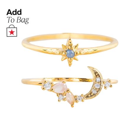 in stock Celestial Ring, Long Ring, Moon And Star Ring, 2 Rings, Moon Ring, Necklace Chain Lengths, Gold Ring Sets, Star Moon, Moon And Star