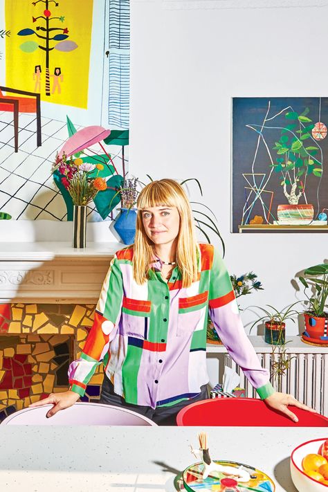 How Designer Ellen Van Dusen Lives In Technicolor | Bon Appétit Jonas Wood, Dusen Dusen, Basement Gym, Brooklyn Brownstone, Striped Vase, Single Candle, Spark Joy, Marimekko, Textile Patterns