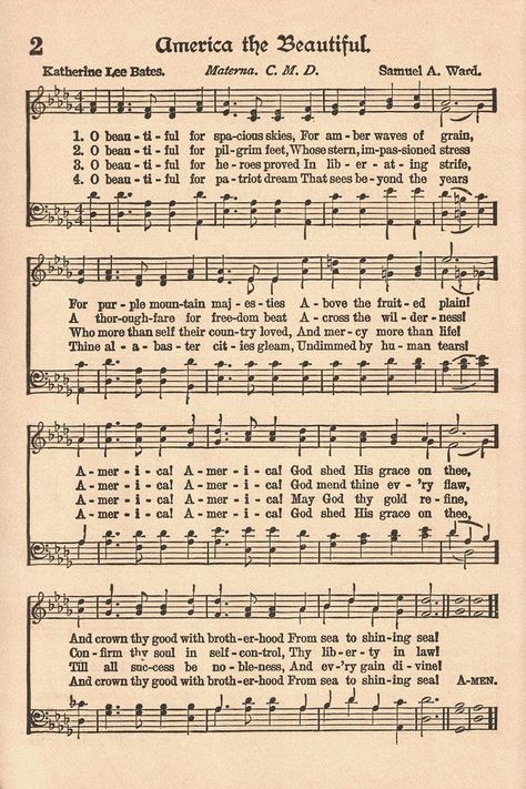 FREE printable vintage sheet music of America the Beautiful! Perfect for Memorial Day and 4th of July masses and church services. #AmericatheBeautiful #vintagehymn #printablesheetmusic Fourth Of July Friends, Patriotic Printables, Free Printable Sheet Music, Faith Of Our Fathers, Sheet Music Crafts, Christian Soldiers, Hymn Sheet Music, Patriotic Diy, Hymns Lyrics