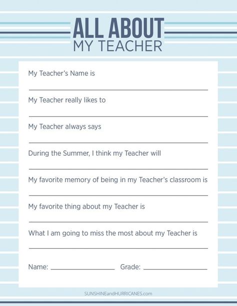 This Teacher Appreciation Questionnaire would make the perfect teacher gift for end of year or any occasion. SunshineandHurricanes.com Amigurumi Patterns, Teacher Questionnaire Free Printable, Teacher Appreciation Notes, Student Questionnaire, All About My Teacher, Teacher Questionnaire, About My Teacher, Printable Teacher Appreciation, Teacher Appreciation Quotes