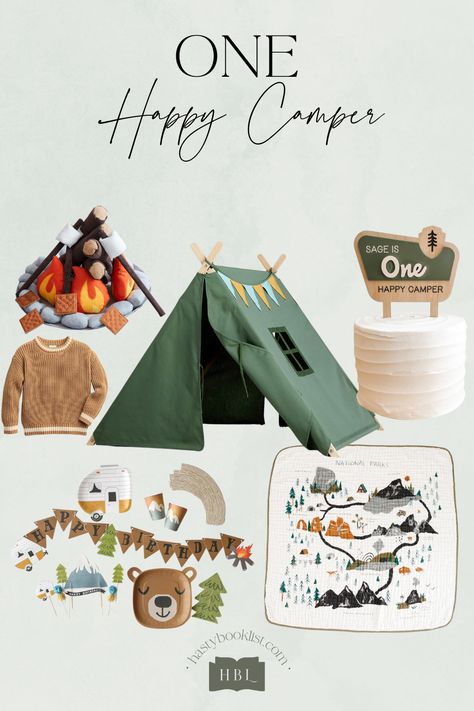 Mountain Themed First Birthday Party, One Happy Camper Banner, First Birthday Adventure Theme, One Happy Camper First Birthday Games, One Happy Camper First Birthday Cake, 1 Happy Camper Birthday, One Happy Camper First Birthday Decor, First Birthday Camping Theme, One Happy Camper Birthday Party