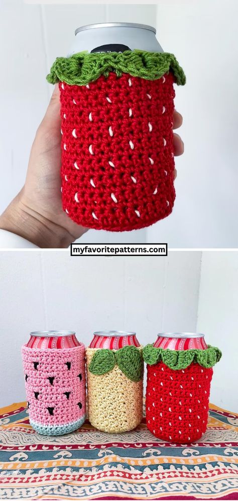 Amigurumi Patterns, Couture, Crochet Strawberry Cup Cozy, Cup Cover Crochet, Crochet Patterns For Gifts Ideas, Crochet Fair Ideas, Things To Crochet For Craft Fair, Crochet Craft Market Ideas, Interactive Crochet Patterns