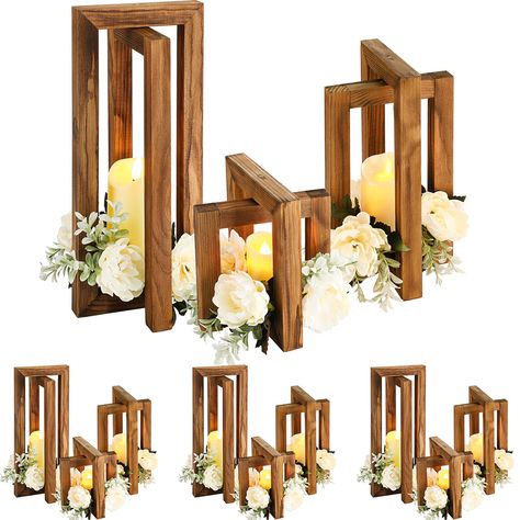 PRICES MAY VARY. Sufficient Candle Lanterns: you will get 12 pieces of wood candle lantern bulk in 3 different sizes, respectively about 5.9 x 5 inches, 9 x 5 inches, 12 x 5 inches, quantity 4 per size, various sizes to meet your various needs and without taking up too much space Solid Material: these lanterns for wedding centerpiece are made of quality natural wood, which is sturdy and reliable, the rustic wood centerpiece lantern rotating mechanism is also of quality, sturdy and stable in stru Wedding Entry Table, Lantern For Wedding, Wood Wedding Table, Farmhouse Lantern Decor, Centerpiece Lantern, Wood Candle Lantern, Wooden Candle Lanterns, Candle Holder Wood, Rustic Wood Candle Holders