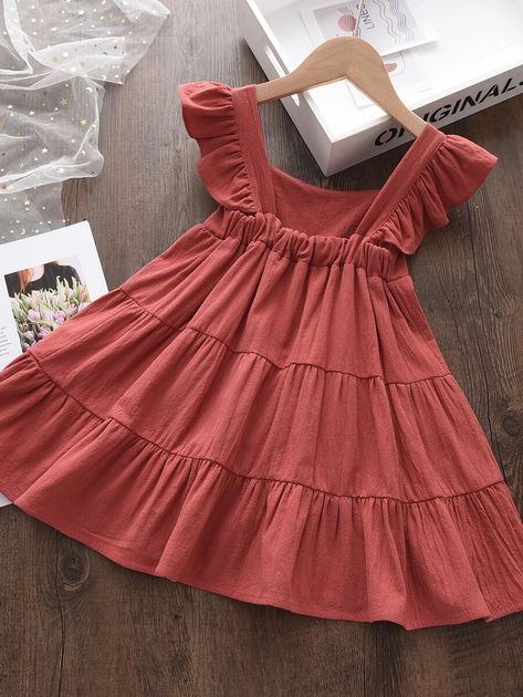 Toddler Girls Butterfly Sleeve Ruffle Hem Dress | SHEIN USA Lace Mesh Dress, Rusty Rose, Girl Silhouette, Girl Princess Dress, Wedding Dresses For Girls, Princess Outfits, Ruffle Hem Dress, Layer Dress, Romper Dress