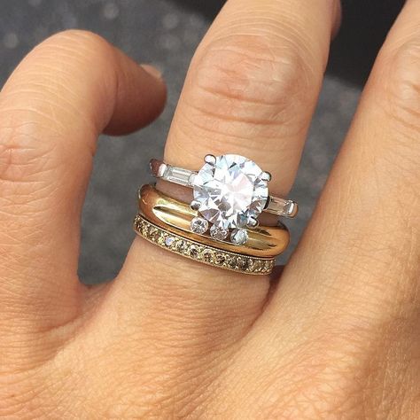 Engagement Ring Instagram, Mixed Metal Wedding Rings, Mixed Metals Wedding, Silver Wedding Rings Sets, Stacked Wedding Bands, Stacked Wedding Rings, Cool Wedding Rings, Couple Wedding Rings, Beautiful Wedding Rings