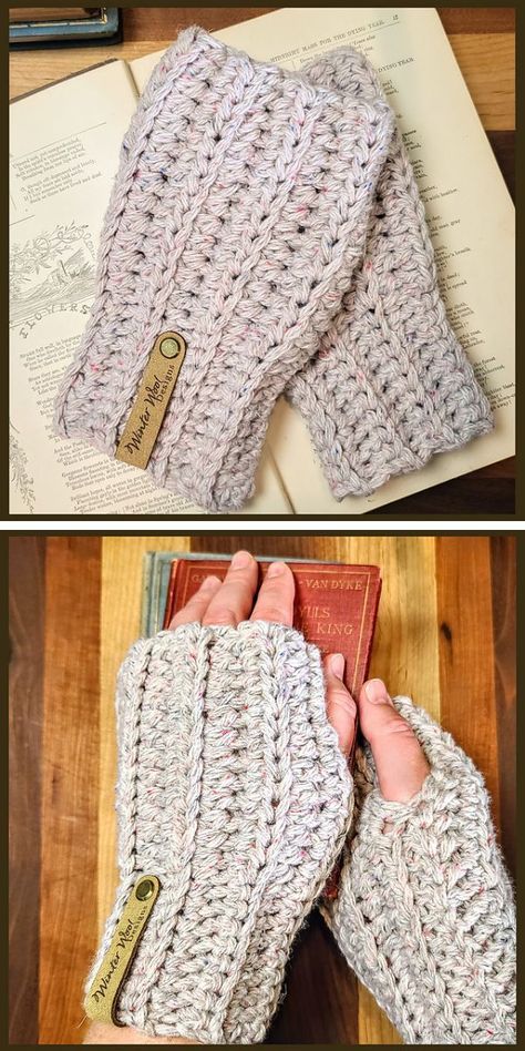 a pair of fingerless crochet gloves and a book Molde, Fingerless Crochet Gloves, Easy Crochet Fingerless Gloves, Easy Cute Crochet, Crochet Fingerless Gloves Free Pattern, Cable Fingerless Gloves, Quick Easy Crochet, Leg Warmers Crochet Pattern, Fingerless Gloves Crochet