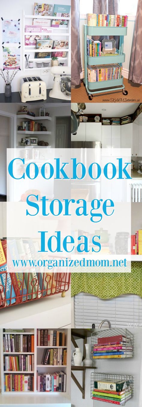 Home Decor - Storing cookbooks for organization, if you don't want to get rid of ANY! Storing Cookbooks In Kitchen, Creative Ways To Display Cookbooks, Organisation, Recipe Book Display Kitchen, Ways To Store Cookbooks, Ways To Display Cookbooks, Cooking Book Storage, Cook Book Storage Ideas Kitchens, Books In The Kitchen