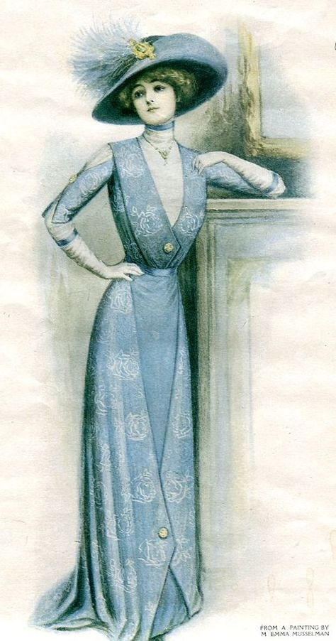 Edwardian fashion, from a painting by M. Emma Musselman.                                                                                                                                                      More Edwardian Fashion