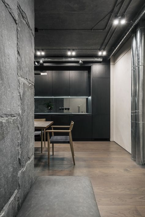 Minimalist Flat, Industrial Interior Design, Minimal Industrial Interior, Industrial Minimalist Interior, Masculine Apartment, Industrial Loft Design, Minimalist Industrial, Futuristic Home, Minimalist Apartment