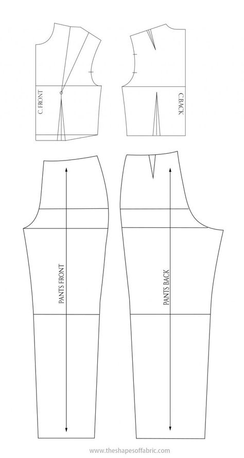 Draft A Jumpsuit Pattern The Easy Way - The Shapes Of Fabric 0E9 Jumpsuit Pattern Sewing Free, Loose Jumpsuit Pattern, Jumpsuit Pattern Free, Basic Bodice Block, Bodice Block, Jumpsuit Sewing Pattern, Basic Bodice, Girls Dress Pattern Free, Jumpsuit Sewing