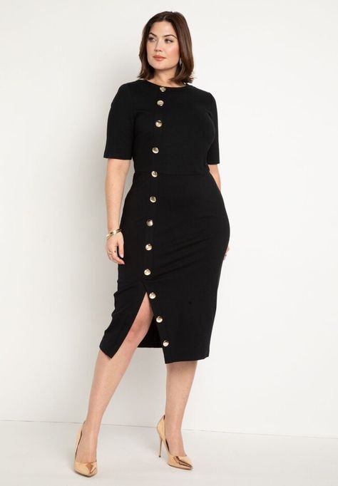 Button Front Workwear Dress | OneStopPlus Office Outfits Women Plus Size, Plus Size Professional, Work Outfits Women Summer, Dresses For Apple Shape, Colorful Blouses, Office Outfits Women, Button Front Dress, Workwear Dress, Career Dress