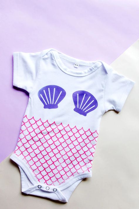 Diy With Cricut, Cricut Maker Projects, Onesie Diy, Mermaid Onesie, Cricut Iron On Vinyl, Cricut Infusible Ink, Sew Projects, Infusible Ink