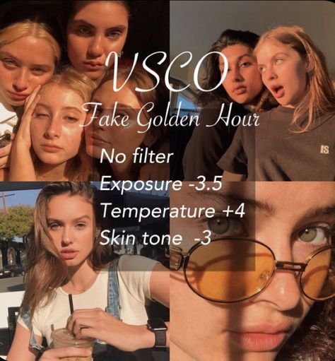 Golden Hour Vsco Filter, Fake Golden Hour, Pic Effects, Vsco Codes, Vsco Recipes, Vsco Tips, Vsco Editing, Vsco Hacks, Vsco Edits