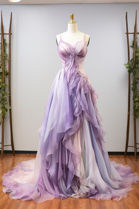 Lavender flower inspired gown Enchanted Forest Inspired Dresses, Wedding Gown Purple, Haute Couture, Couture, Light Purple Princess Dress Aesthetic, Lavender Fluffy Dress, Light Purple Flowy Dress, Lavender Lace Wedding Dress, Light Purple And White Wedding Dress