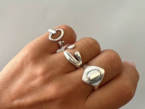 Hand Made Silver Ring, Adjustable Rings Silver, Silver Statement Rings, Chunky Silver Rings Aesthetic, Silver Chunky Rings, Chunky Rings Silver, Silver Rings Aesthetic, Rhombus Ring, Etsy Rings