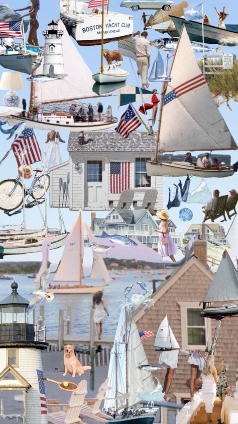 East Coast Cottage, Coastal Collage, New England Summer, England Summer, Boat Day, Coastal Granddaughter, Newport Ri, Cape Cod, East Coast