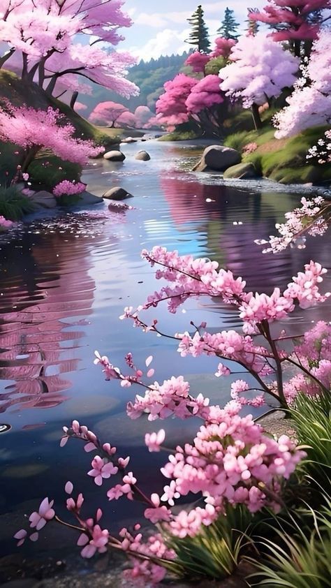 The Tranquil World of Nature: Art on Canvas Beautiful Landscape Pictures, Beautiful Paintings Of Nature, Lovely Flowers Wallpaper, Beautiful Art Pictures, Cellphone Wallpaper Backgrounds, Pretty Landscapes, Art Gallery Wallpaper, Wallpaper Nature Flowers, Beautiful Flowers Wallpapers