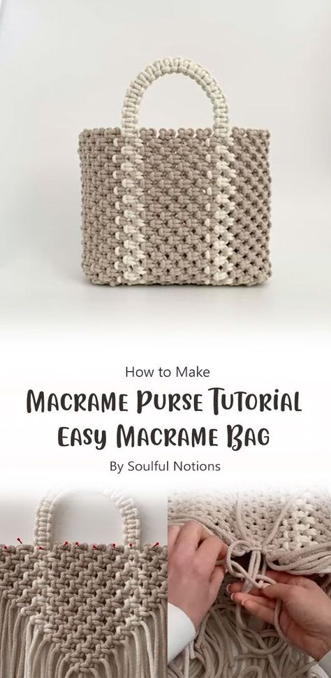 This macrame bag is an ideal gift for yourself or a friend. Macrame purse tutorial by Soulful Notions. This is an easy project that can be completed within few hours with attention to detail and patience. Diy Macrame Purse, Macrame Purse Tutorial, Macrame Knots Diy, Bag Patterns Free, Macrame Angel, Macrame Basket, Purse Patterns Free, Tutorial Macramé, Easy Macrame