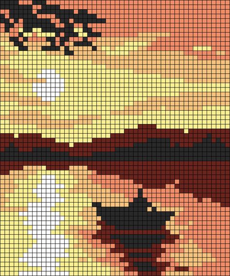 Pixel Nature Art, Sunset Alpha Pattern, Pixel Wall Art, Alpha Pattern Landscape, Pixel Art Medium, Landscape Alpha Pattern, Alpha Crochet Patterns Easy, Realistic Pixel Art, Mountain Pixel Art