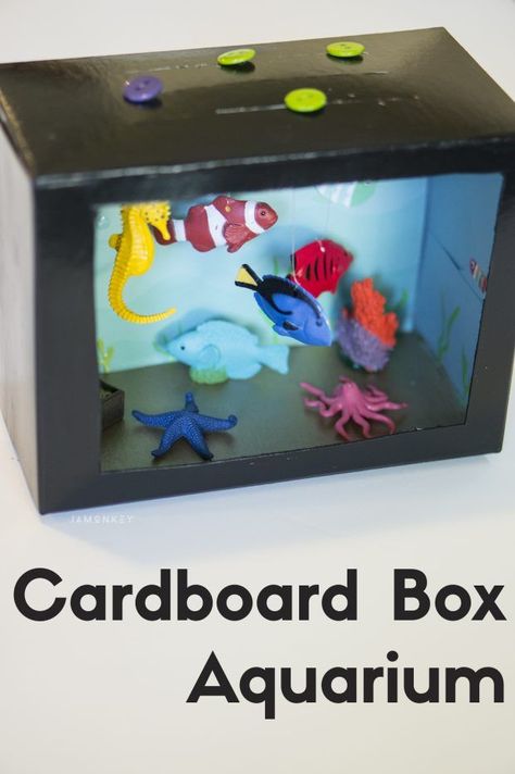 Cardboard Box Aquarium /costco/ /boxtops/ #CostcoBoxTops Recycle Craft Projects, Aquarium Craft, Recycled Crafts Kids, Box Crafts, Cardboard Box Crafts, Aktivitas Montessori, Seni Origami, Recycled Projects, Diy Cardboard