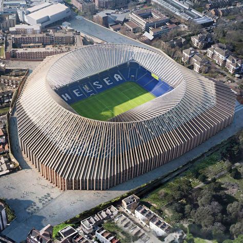 Herzog & de Meuron's Chelsea FC's Stamford Bridge stadium update is defeated after the planning permission expired. Borussia Dortmund, Dortmund, Chelsea Stadium, Chelsea Fc Stamford Bridge, Geometric Pool, Chelsea Players, Stadium Design, Classic Football Shirts, Fc Chelsea