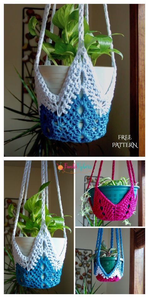 Projects With Crochet Thread, Easy Crochet Plant Hanger Pattern Free, Crochet Hanging Plant Holder, Planter Hanger, Crochet Plant Hanger, Pot Hanger, Pineapple Crochet, Crochet Plant, Diy Magazine