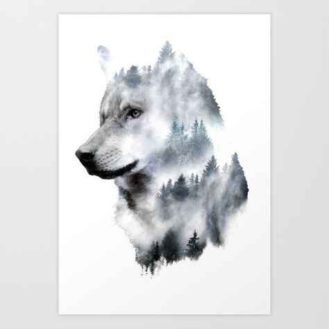 Double Exposure Animal, Wolf Sticker, Wolf Art Print, Wolf Poster, Wolf Canvas, Nature Stickers, Ink Stain, Wolf Art, Illustration Inspiration