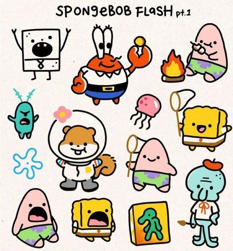 Cute Drawing Spongebob, Cute Drawings For Stickers Easy, Doodle Kawaii Cute, Spongebob Kawaii, Spongebob Cute, Drawing Spongebob, How To Draw Spongebob, Cute Spongebob, Spongebob Art