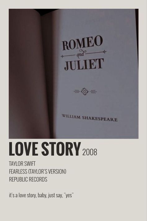 Love Story Poster, Taylor Swift Discography, Story Lyrics, Shakespeare Love, Taylor Songs, Romeo Y Julieta, Music Poster Ideas, Vintage Music Posters, Music Collage