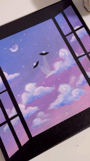 Shelly Clouds on Instagram: "None of it was real…it was all an illusion✨🛸💖 new window technique painting! #shellyclouds #artidea #acrylicpainting" Window Painting Ideas Canvas, It Was All An Illusion, None Of It Was Real, Shelly Clouds, Cloud Painting Acrylic, Canvas Art Painting Acrylic, Illusion Paintings, Scenery Painting, Window Drawing