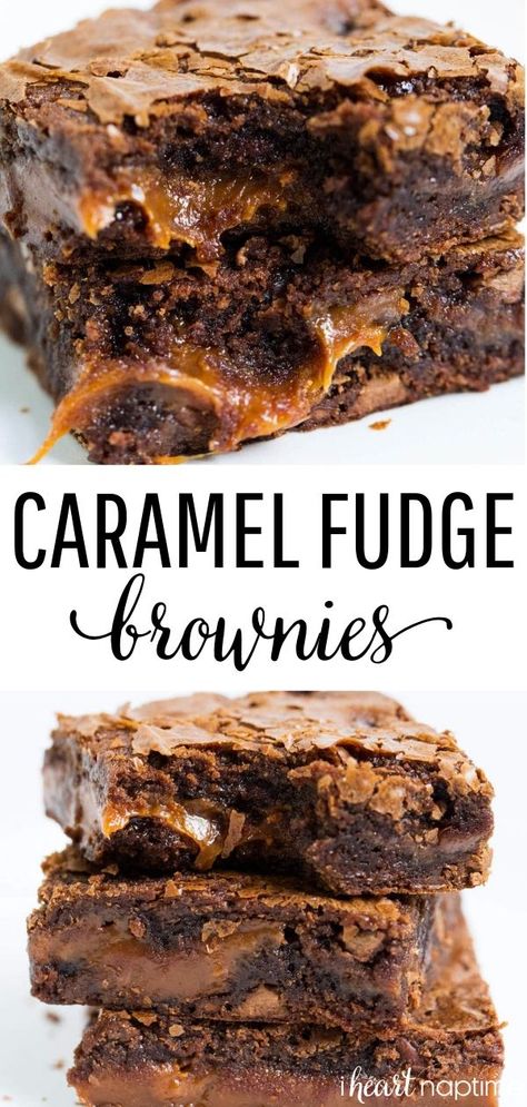 caramel brownies Caramel Brownies Easy, Fancy Desserter, Brownies Caramel, Caramel Brownies Recipe, Fudge Caramel, Easy Chocolate Fudge, Smores Dessert, Resep Brownies, Gooey Caramel