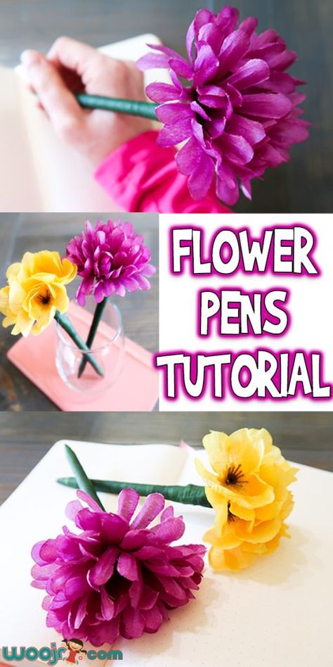 Flower Pens Tutorial Flower Pens Diy, Mops Crafts, Pen Toppers, A Vase Of Flowers, Easy Flowers, Pen Craft, Pen Diy, Flower Pens, Vase Of Flowers