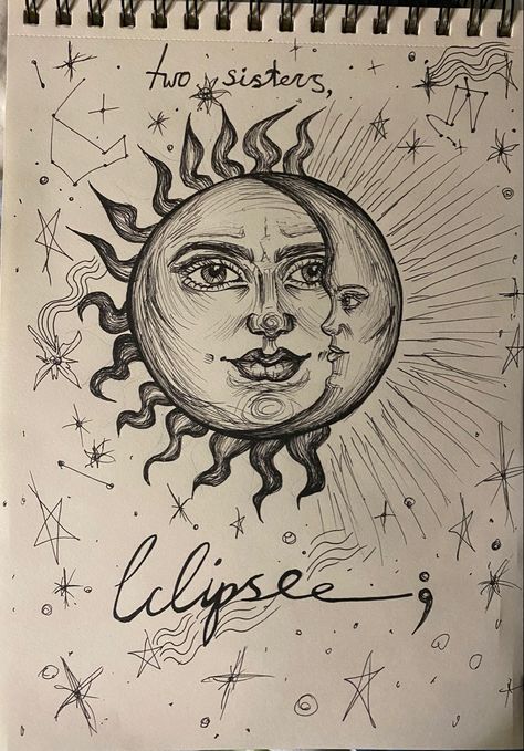 Croquis, Aesthetic Sun And Moon Sketch, Sun And The Moon Drawing, Moon And Sun Drawing Aesthetic, Sun Eye Drawing, Sun Sketch Aesthetic, Drawing Moon And Sun, Moon And Sun Drawing Simple, Sun Moon Sketch
