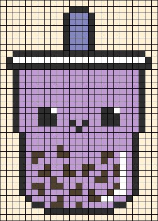 Minecraft Patterns Templates, Boba Tea Pixel Art, Easy Pixel Art Pattern, Bubble Tea Pixel Art Grid, Pexil Art Design, Boba Pixel Art, Pixel Art Cute Aesthetic, Pixel Art Boba, Books Pixel Art