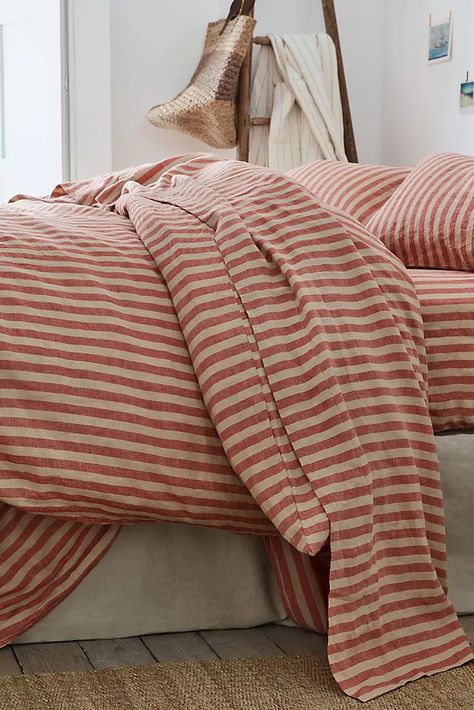 Piglet In Bed | Anthropologie UK Red Stripe Bedding, Piglet In Bed, Striped Candles, Stripe Bedding, Striped Duvet, Striped Duvet Covers, College Room, Striped Sheets, Linen Duvet Covers