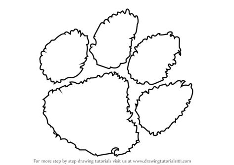 Step by Step How to Draw Clemson Tigers Logo : DrawingTutorials101.com Clemson Logo, Clemson Outfits, Paw Stencil, Clemson Paw, Tiger Paw Print, Clemson Tiger Paw, Auburn Tigers Football, Paw Drawing, Clemson Tigers Football