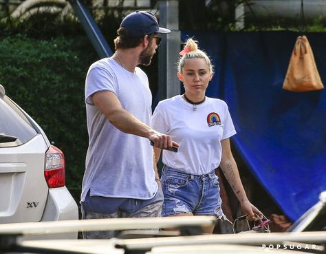 Pin for Later: Miley Cyrus and Liam Hemsworth Have a Casual Lunch Date Down Under Liam Hemsworth, Miley Cyrus, Outfits For Lunch, Coordinate Outfits, Miley Cyrus And Liam Hemsworth, Coordinating Outfits, One Love, Rainbow Design, Celebrity Entertainment