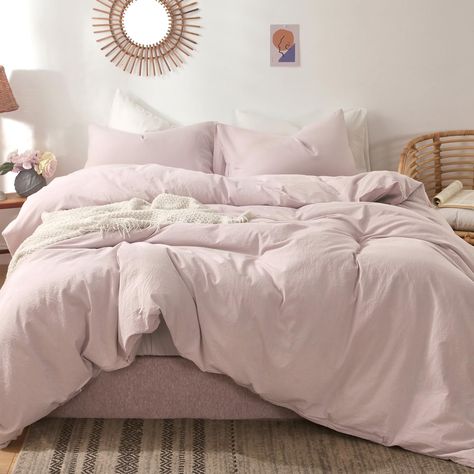 PRICES MAY VARY. Material: Made of 100% washed cotton, like your favorite, soft comfy, well-worn cotton shirt, breathable to keep you cool in the summer and dry and warm in the winter. Oversized King Size Package Includes: Duvet Cover (1 piece): 120"W x 98"L; Pillow Shams (2 pieces): 20"W x 36"L; Duvet/comforter inside is not included, needed to be purchased separately. Duvet Cover: Hidden zip closure; four interior corner ties keep it in place. Pillow shams: Envelope closure. Easy Care: Machine Moomee Bedding, Blush Pink Comforter, Purple King, Greyish Purple, Purple Queen, Pink Bedding Set, Pink Comforter, Bedding Duvet, Inspire Me Home Decor