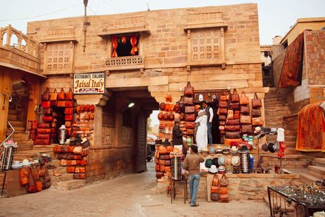 leather bags market in jaisalmer - desert cities in rajasthan Blender Environment, Desert Market, Campaign Plan, Rajasthan Desert, Jaisalmer Desert, Desert Cities, Desert City, Arch Building, Desert Land