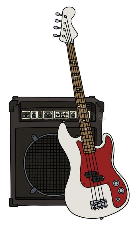 Drawing Electric Guitar, How To Draw Electric Guitar, Bass Guitar Illustration, Bass Guitar Drawing Simple, Bass Drawing Guitar, Bass Guitar Stickers, Bass Guitar Tattoo Ideas, Rock Guitar Drawing, Bass Tattoo Guitar