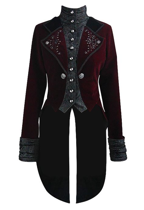 Red And Black Victorian Suit, Vampire Outfit Victorian, Vampire Prom Suit, Red Victorian Suit, Vampire Tuxedo, Black And Red Tuxedo, Victorian Vampire Outfit, Gothic Suits, Goth Suit