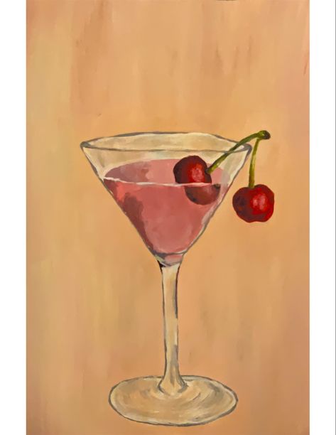 Wine Aesthetic Painting, Wine Bottle Asthetic Picture, Abstract Wine Glass Painting, Wine Painting Ideas On Canvas, Painting Wine Glasses Aesthetic, Canvas Painting Ideas Alcohol Drinks, Drink Painting Canvases, Cherry Asthetic Picture, Cocktail Acrylic Painting