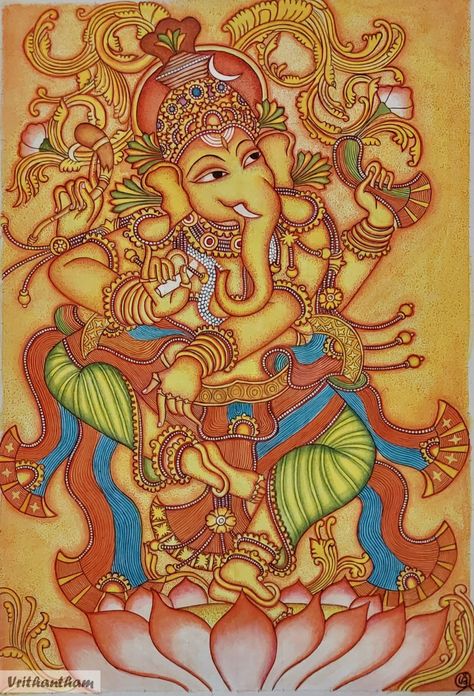 NrithyaGanapthy represents the enjoyable,relaxed form of Ganapthy dancing under KalpaVriksha. Acrylic on Canvas (19" * 26" inches) Kerala Mural Art, Painting Of Lord Ganesha, Buddha Drawing, Dancing Ganesha, Ganesha Drawing, Bengali Art, Painting In Acrylic, Ganesh Art Paintings, Original Abstract Art Painting